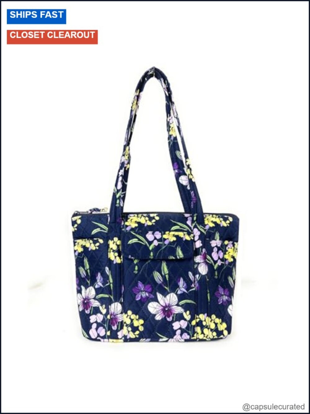 Quilted Small Tote Bag Lightweight Fabric Handbag with Multiple Pockets
